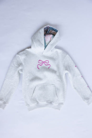 Simply Southern Girls Youth Embroidered Dilara Bow Hoodie for Girls in Heather Grey