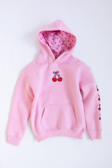 Simply Southern Youth Embroidered Dilara Cherry Hoodie for Girls in Pink