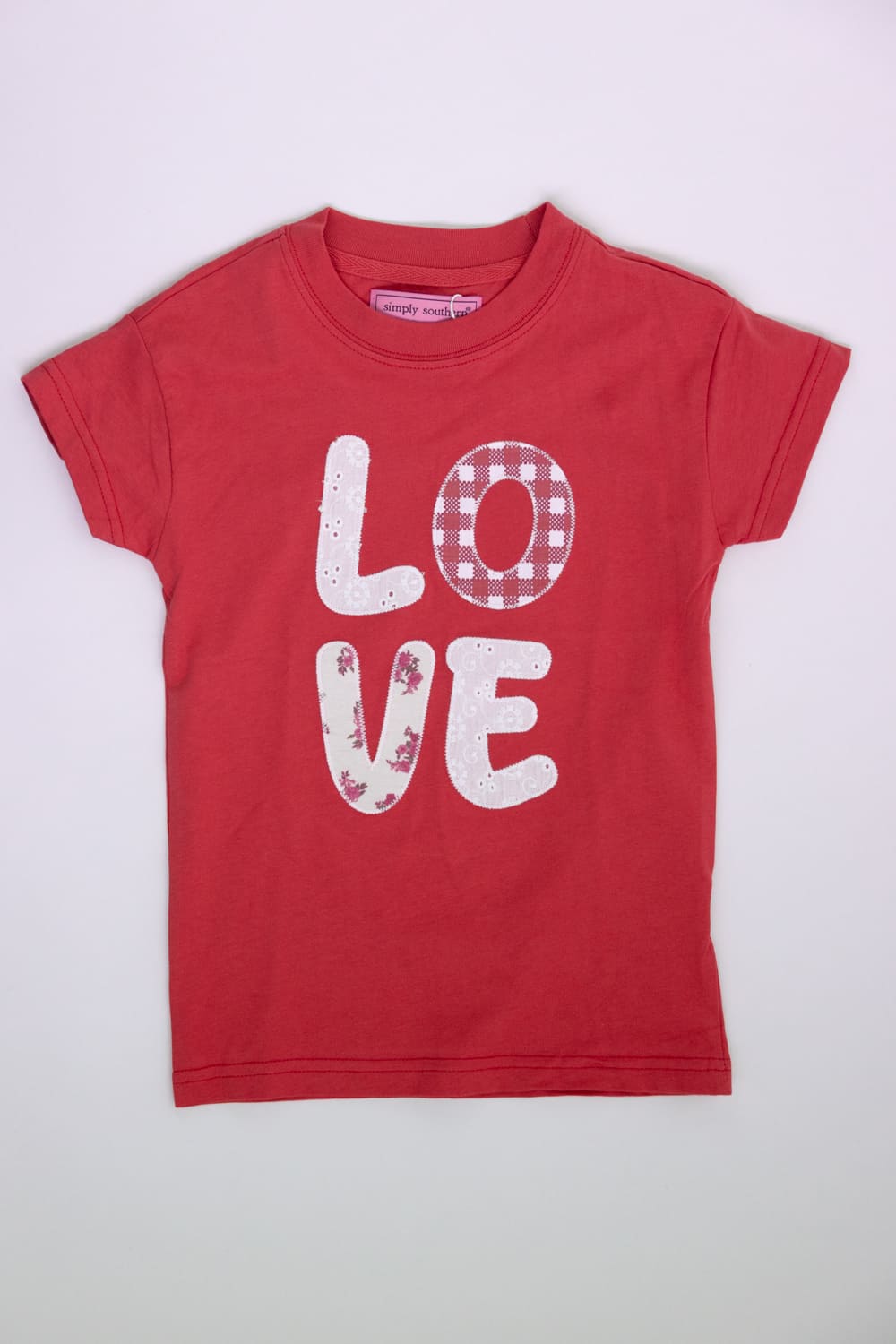 Simply Southern Youth Love Patch T-Shirt for Girls in Red