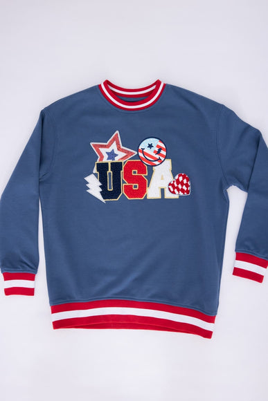 Simply Southern Youth USA Patch Varsity Crew Sweatshirt for Girls in Navy
