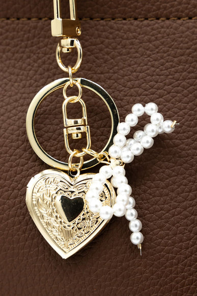 Small Pearl Bow Heart Purse Charm in Gold