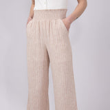 Smocked Waist Linen Pants for Women in Almond