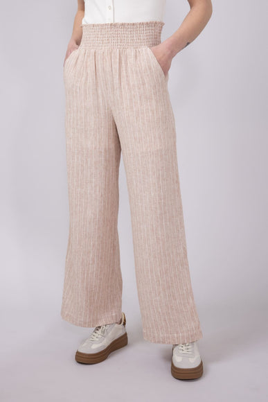 Smocked Waist Linen Pants for Women in Almond