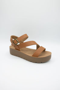 Soda Edoly Asymmetrical Platform Sandals for Women in Cognac