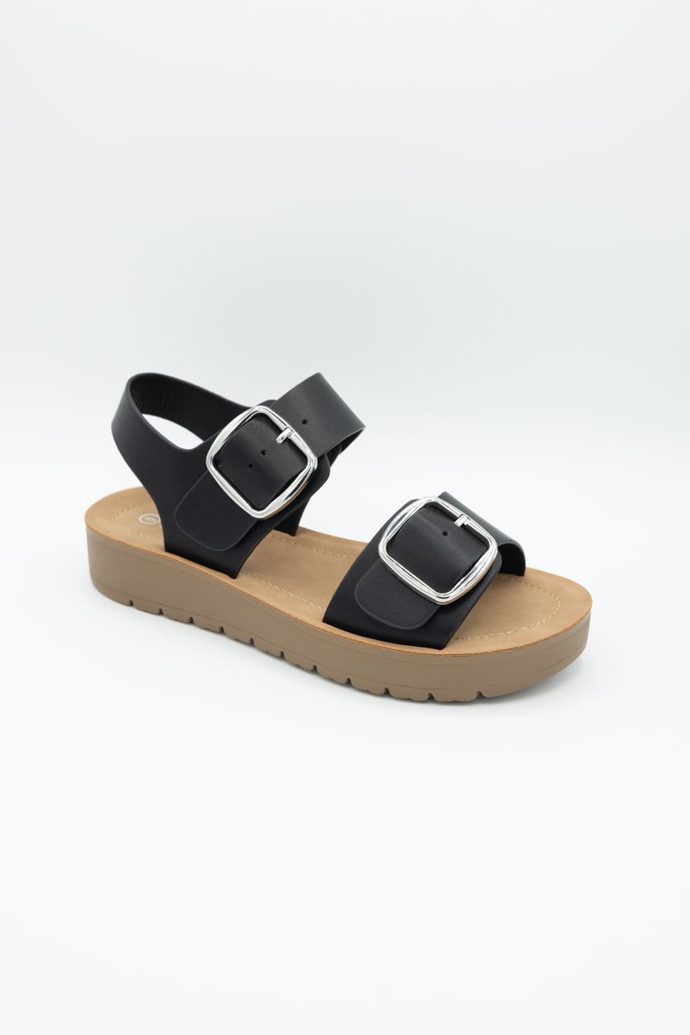 Soda Jackie Platform Sandals for Women in Black/Tan