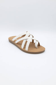 Soda Step Up Strappy Rhinestone Slides for Women in Pearl White