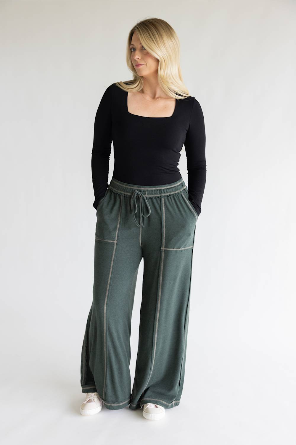 Final Touch Soft Wide Leg Lounge Pants for Women in Hunter Green | FP3291-HUNTERGREEN
