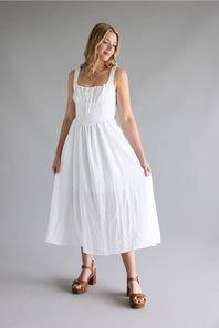 Solid Midi Dress for Women in White