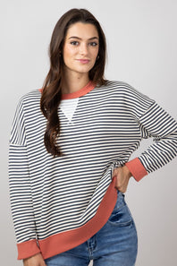 Striped Crewneck Pullover for Women in Charcoal