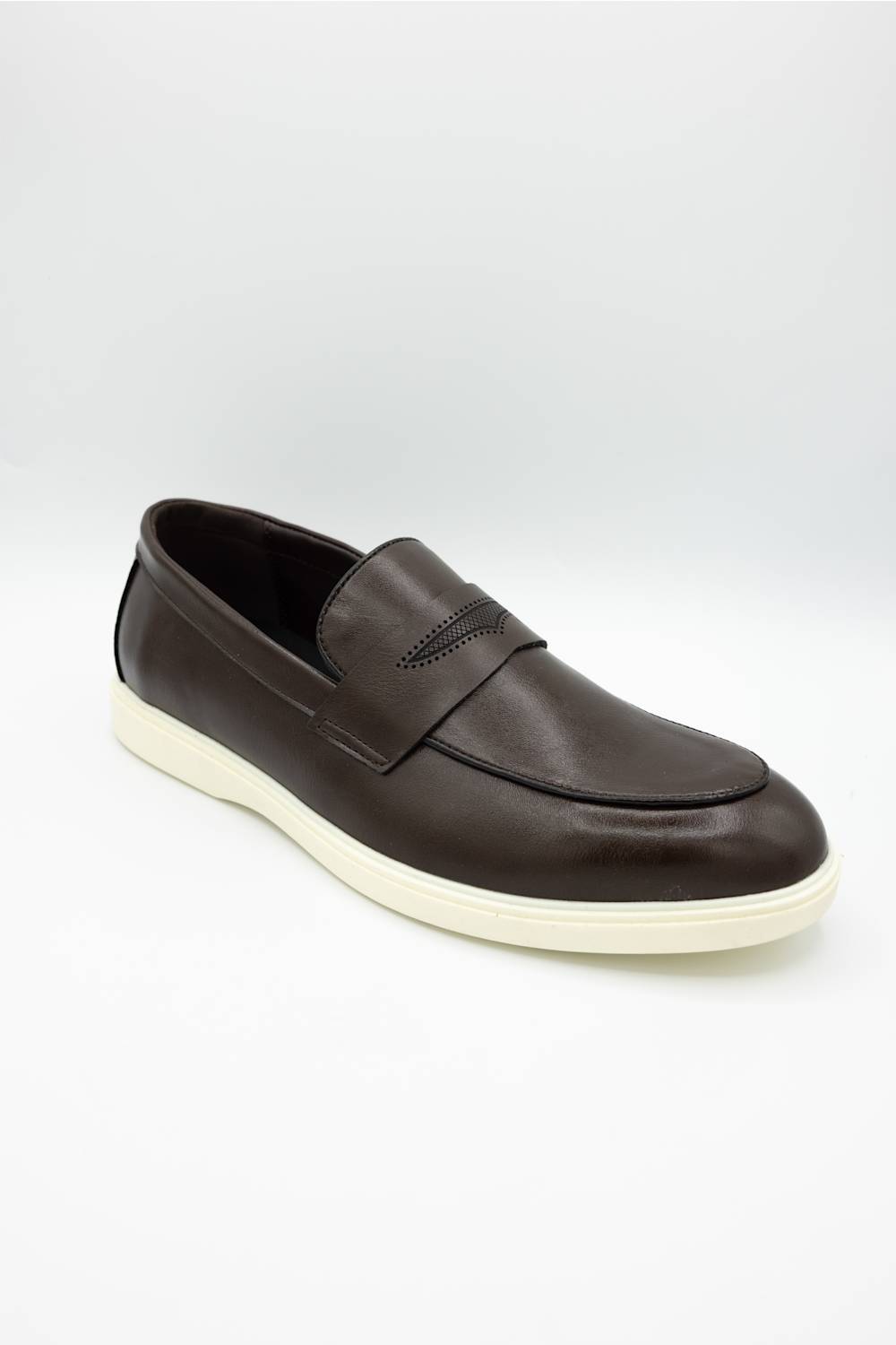 Steve Madden Milo Loafers for Men in Brown; Brown leather loafer shoe on a white background