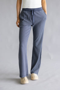 Stripe Thermal Lounge Pants for Women in Charcoal Blue