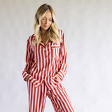 Striped Satin Pajama Set for Women in Blush