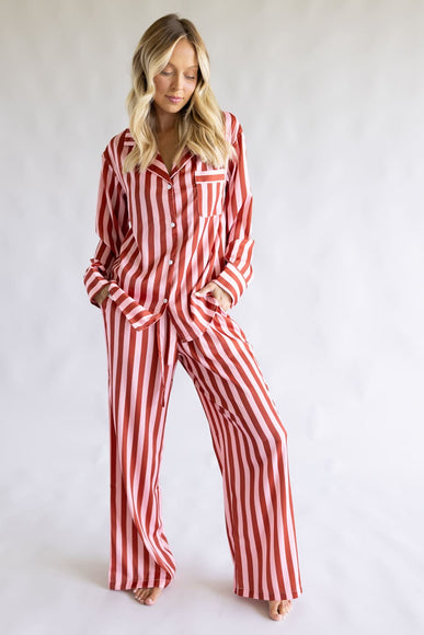 Striped Satin Pajama Set for Women in Blush