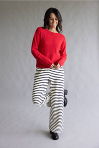 Striped Wide Leg Lounge Pants for Women in Black