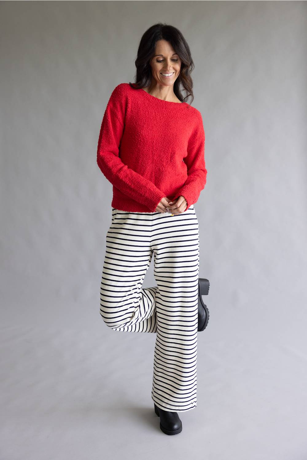 Striped Wide Leg Lounge Pants for Women in Black