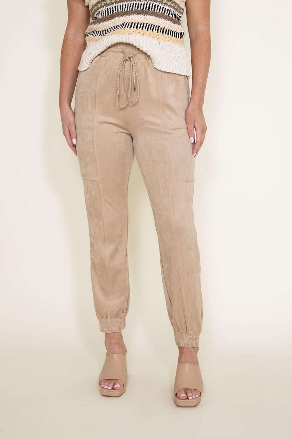 Beige jogger bottoms, TROUSERS, SPORT LINE, COLLECTION