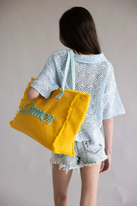 Summer Rope Canvas Tote Bag in Yellow/Blue