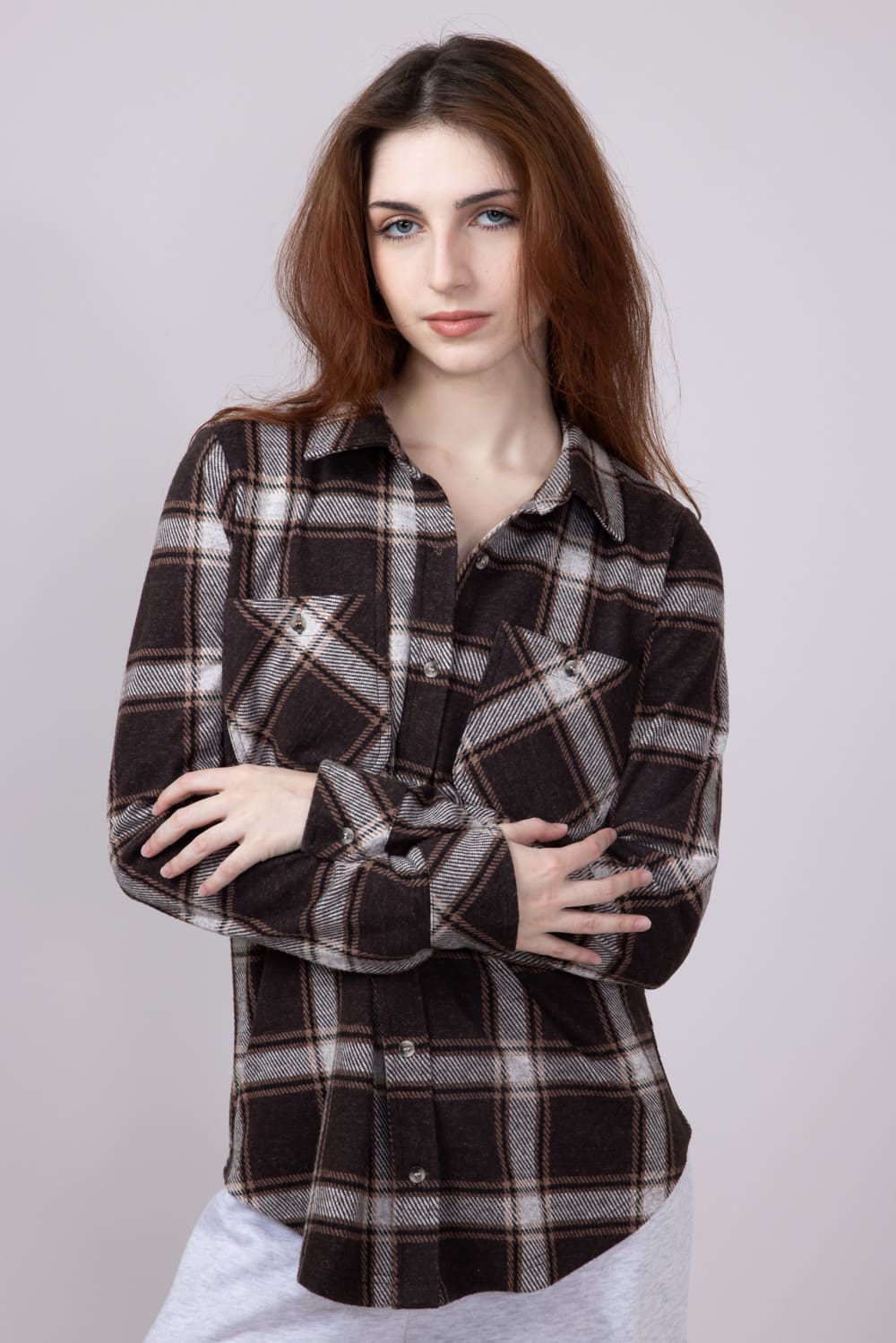 Thread & Supply Lewis Soft Luxe Button Up Shirt for Women in Coffee Combo