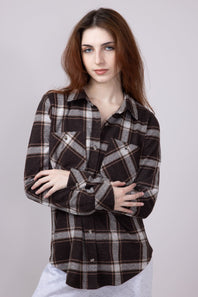 Thread & Supply Lewis Soft Luxe Button Up Shirt for Women in Coffee Combo