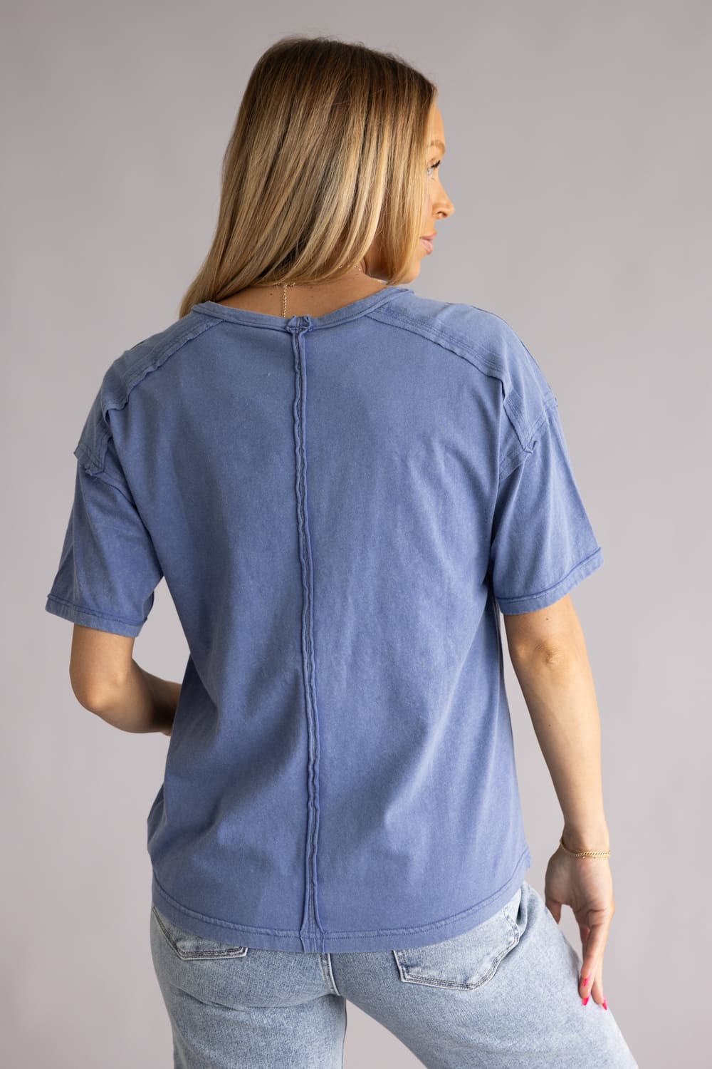 Mineral Wash Pocket T-Shirt for Women in Blue