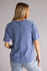 Mineral Wash Pocket T-Shirt for Women in Blue