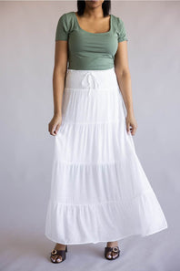 Love Tree Tie Waist Tiered Maxi Skirt for Women in White