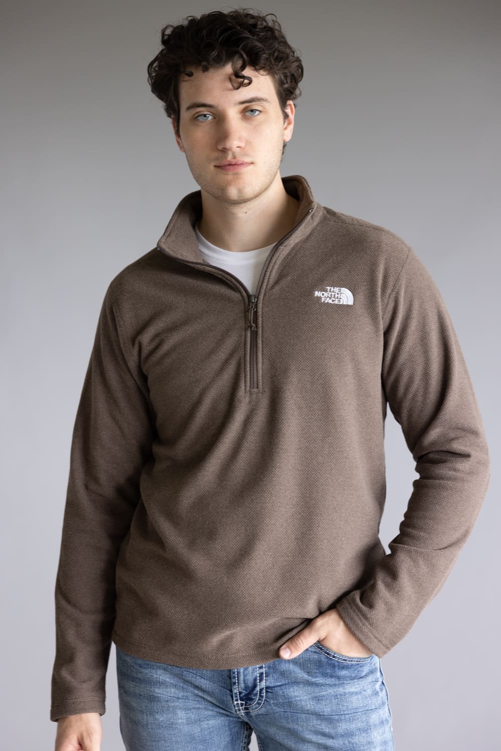 The North Face Textured Cap rock ¼ Zip Neck for Men in Smokey Brown