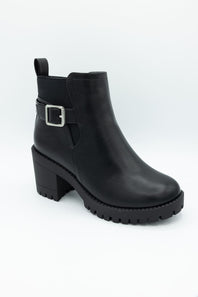 Top Moda Bianca Buckle Lug Booties for Women in Black