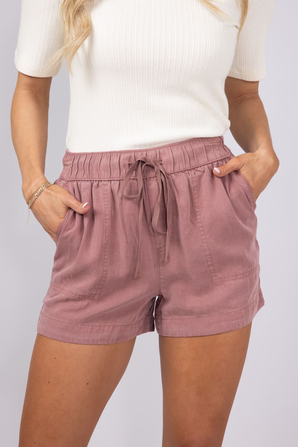 Tencel Drawstring Shorts for Women in Pink