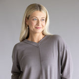 Thermal V-Neck Oversized Top for Women in Charcoal