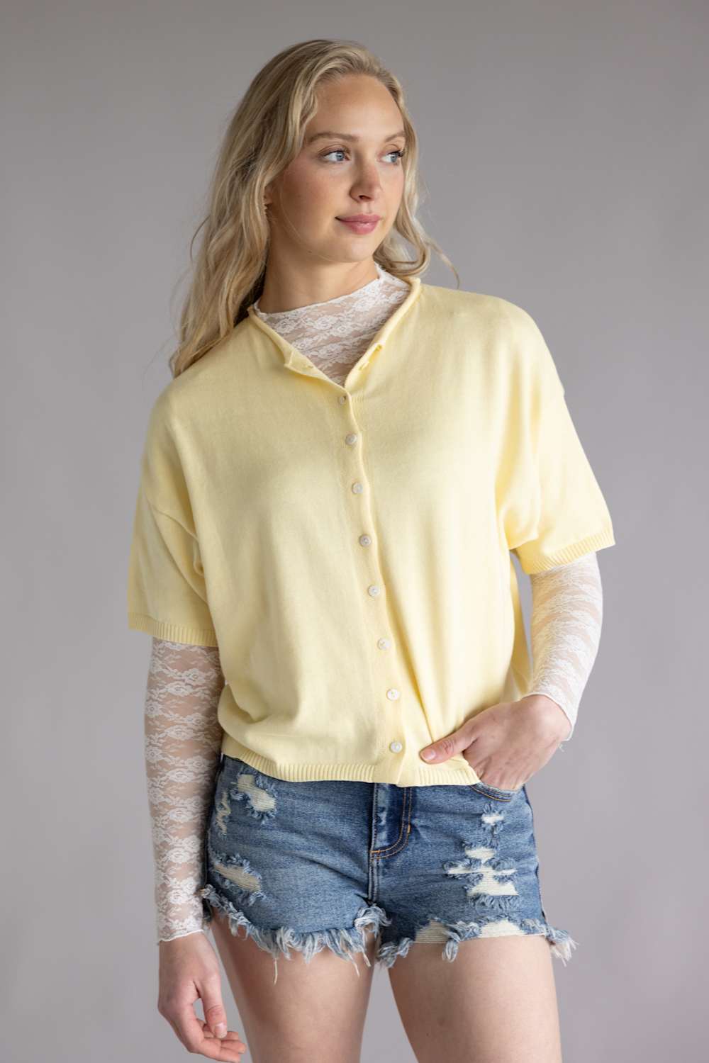 Things Between Half Sleeve Toby Cardigan for Women in Butter Yellow | TBW13717-BTR