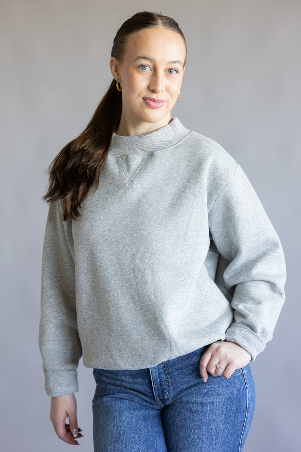 Things Between Mock Neck Fleece Pullover for Women in Heather Grey