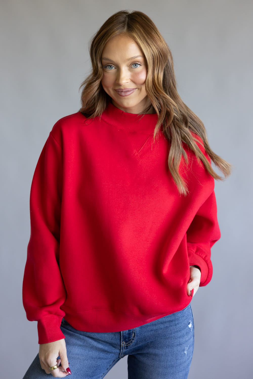 Things Between Mock Neck Fleece Pullover for Women in Red