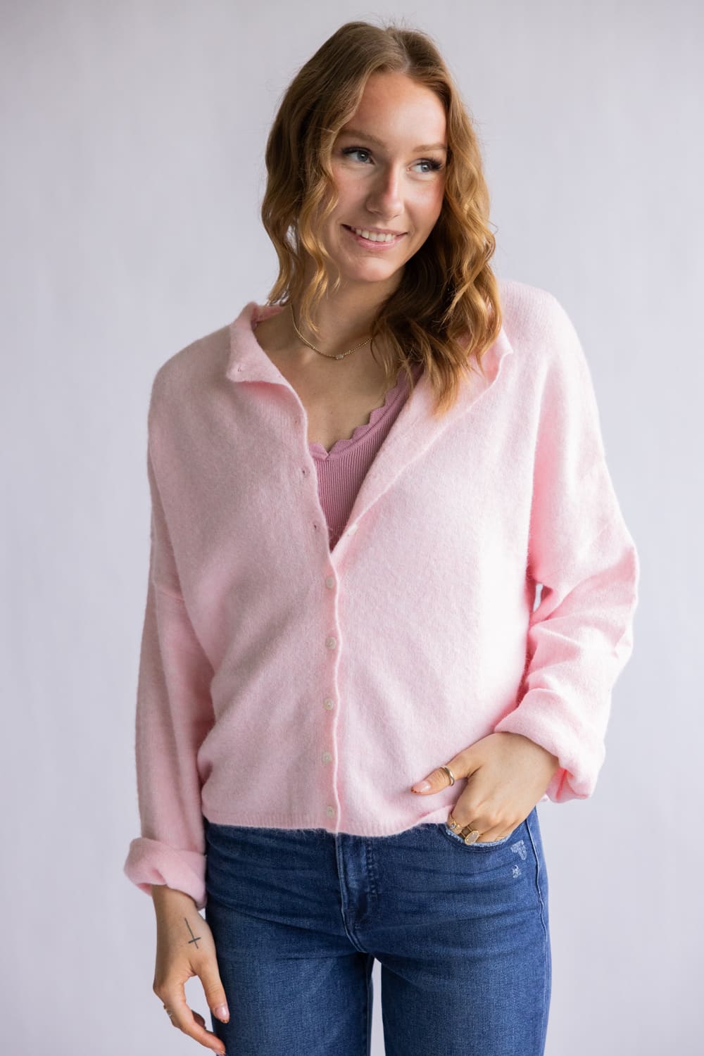 Things Between Piper Cardigan for Women in Baby Pink