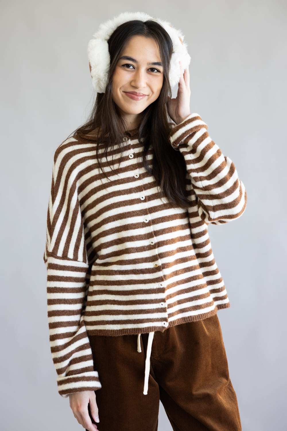 Things Between Piper Cardigan for Women in Brown Stripe