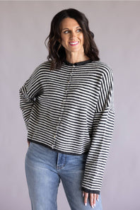 Things Between Striped Piper Cardigan for Women in Charcoal