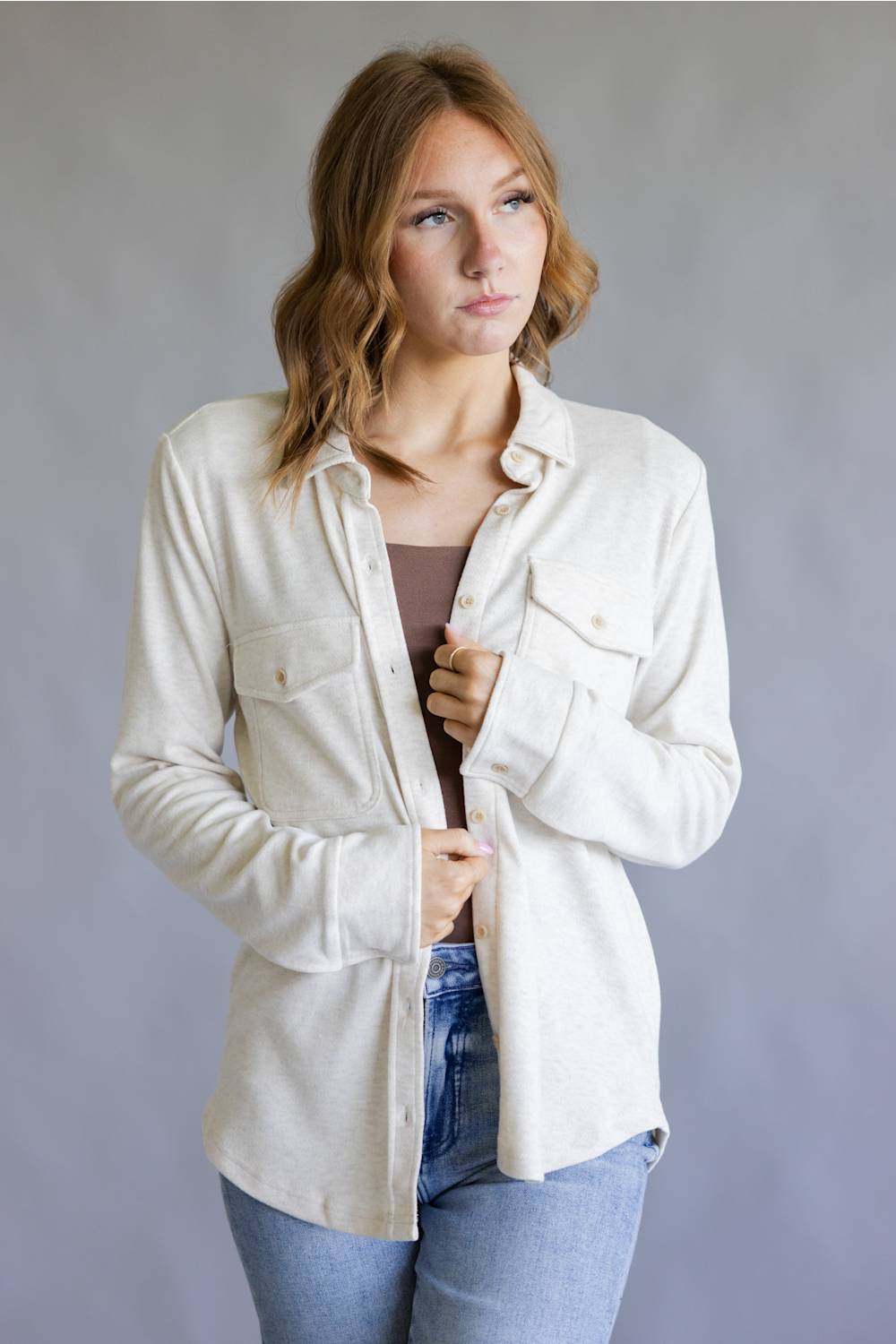 Thread & Supply Cassian Soft Luxe Button Up Shirt in Heather Oatmeal