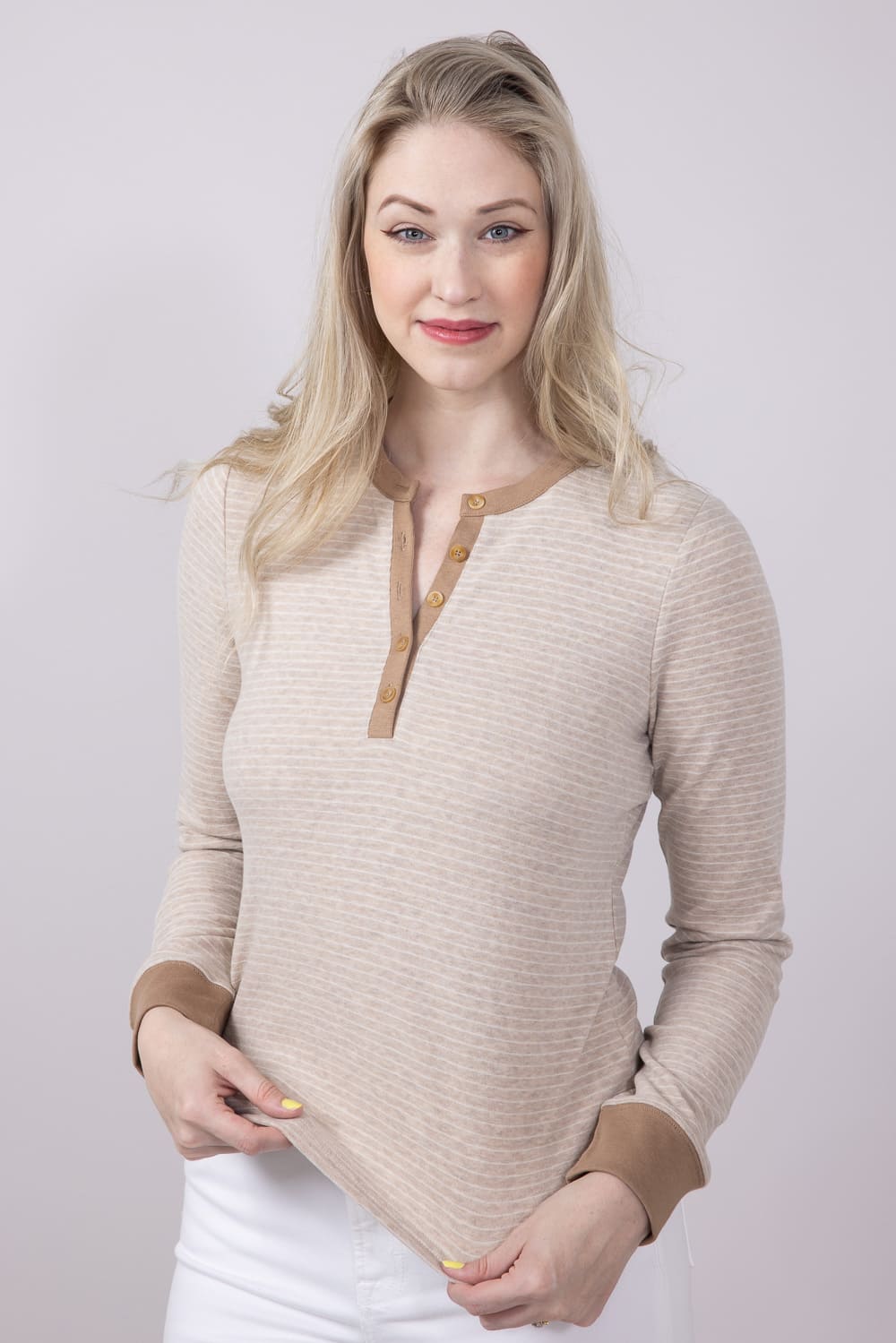 Thread & Supply Aeris Stripe Shirt for Women in Tan White