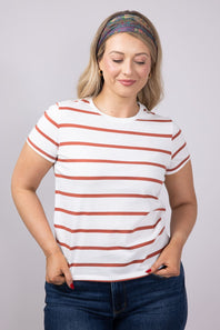 Thread & Supply Asher Striped T-Shirt for Women in White/Burnt Orange