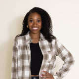 Thread & Supply Button Up Flannel Plaid Shirt for Women in White/Sage Green