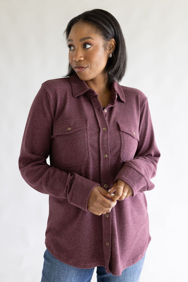 Thread & Supply Cassin Soft Luxe Button Up Shirt for Women in Wine Heather