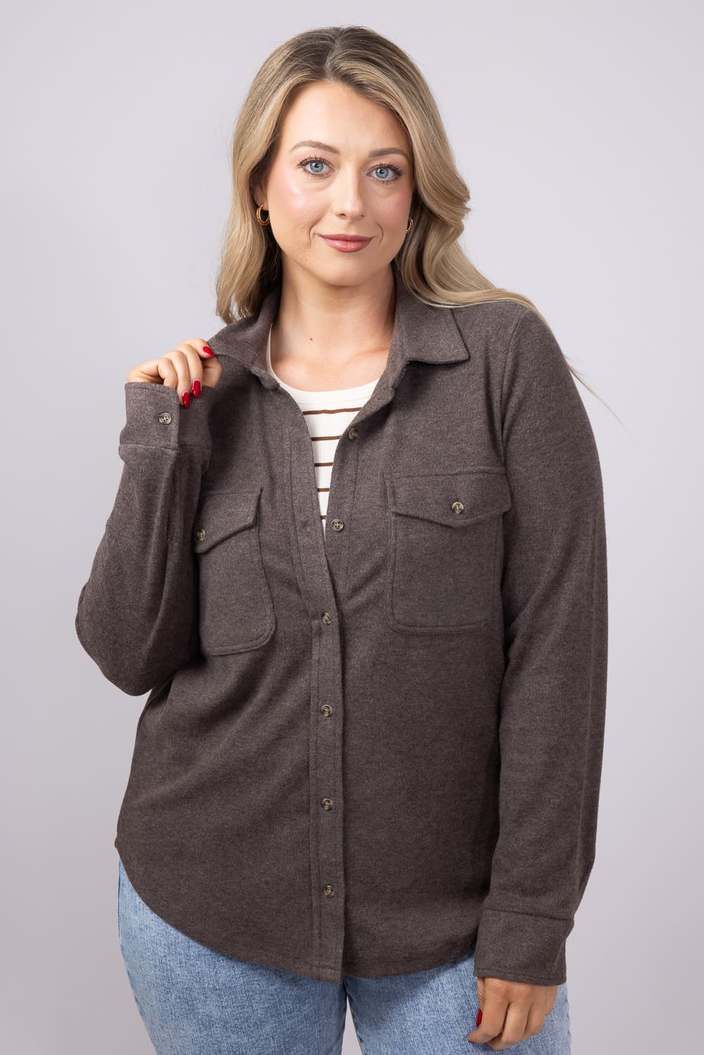 Thread & Supply Cassin Soft Luxe Button Up Shirt in Brown Heather