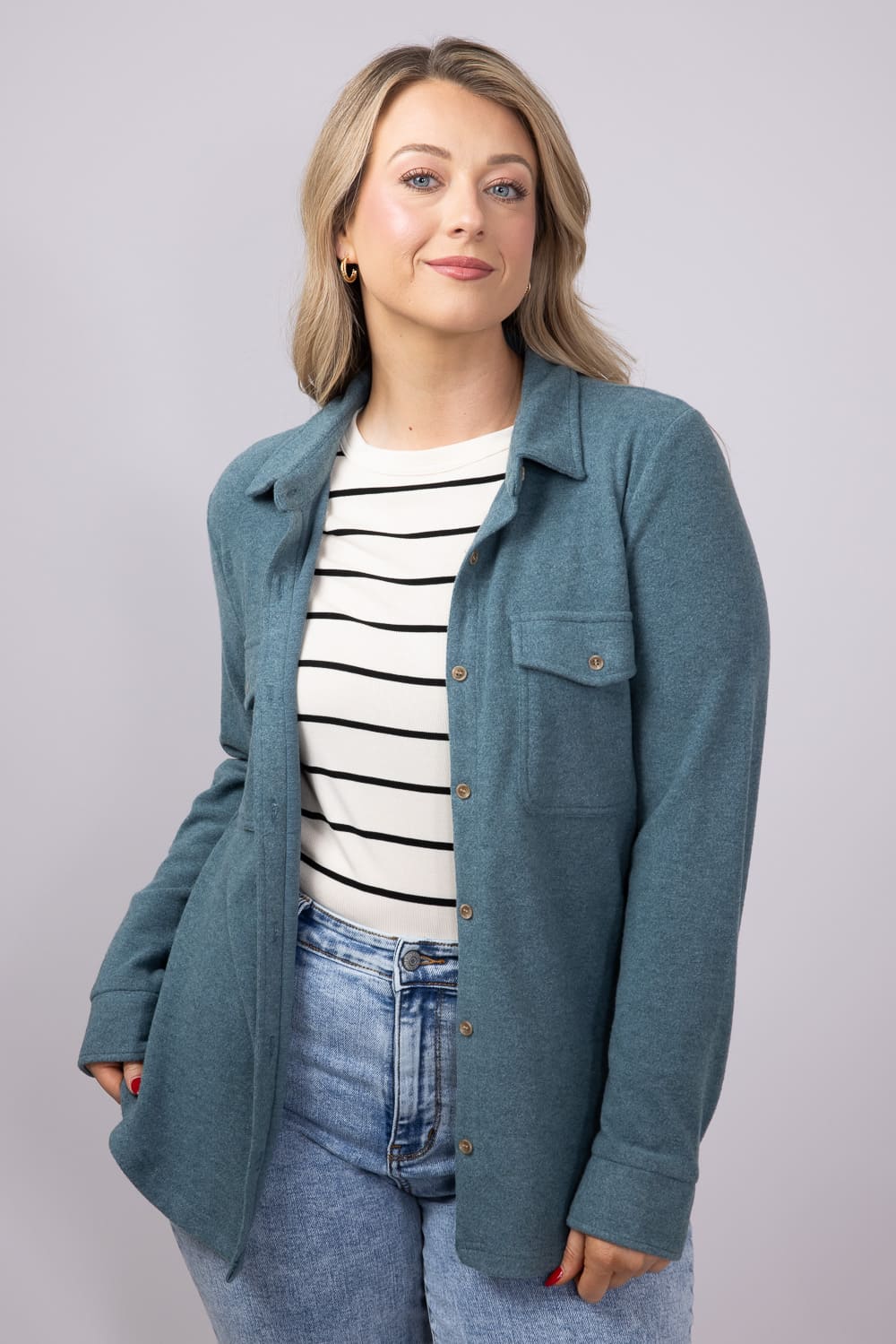 Thread & Supply Cassin Soft Luxe Button Up Shirt in Spruce Heather