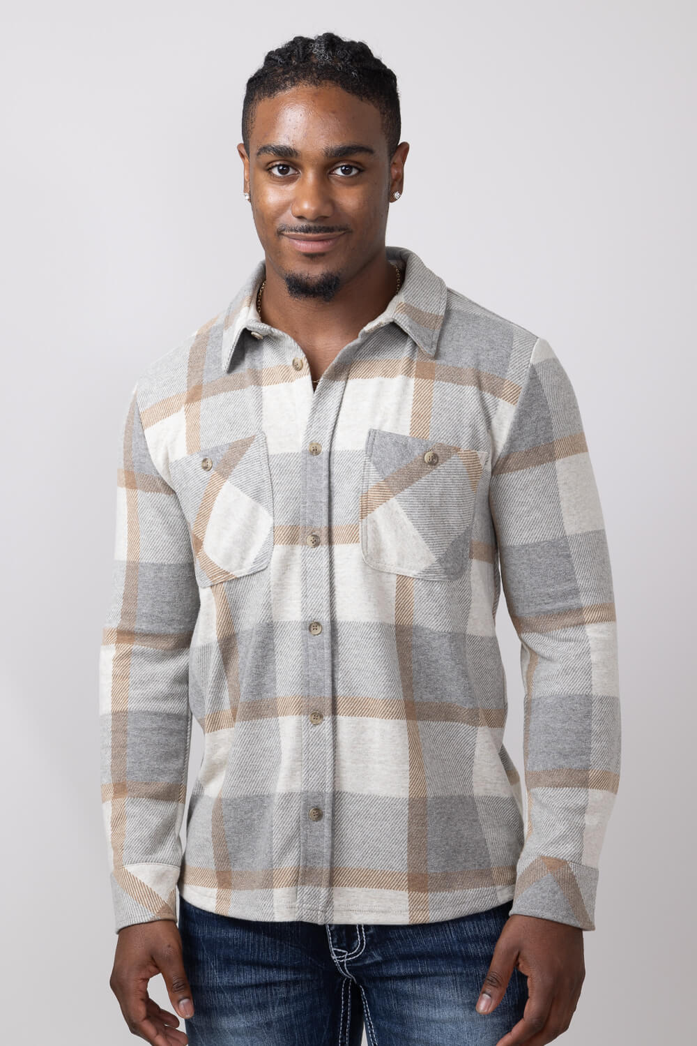 Thread & Supply Clark Shirt for Men in Grey Brown Plaid