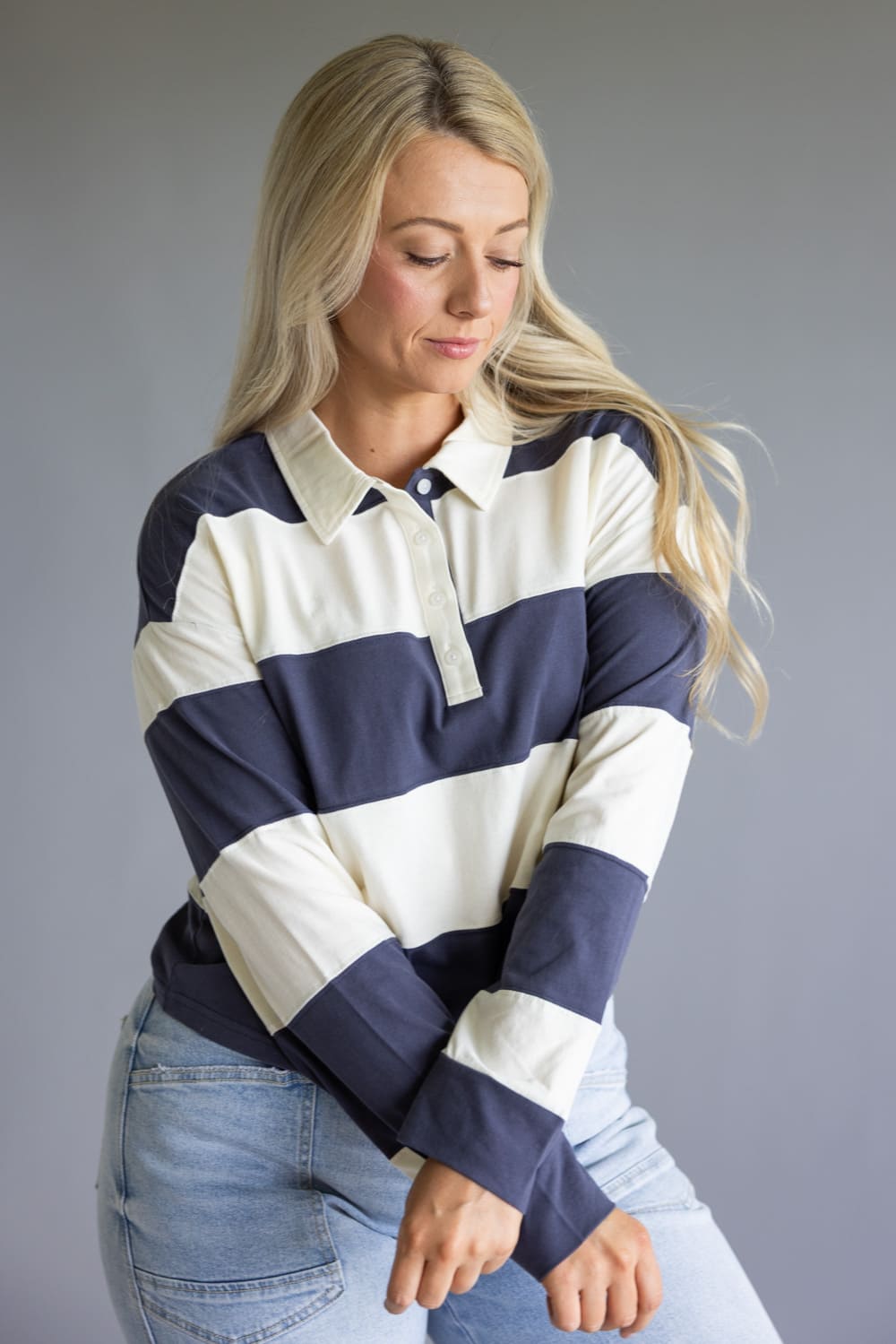 Thread & Supply Delta Stripe Shirt for Women in Navy Ivory