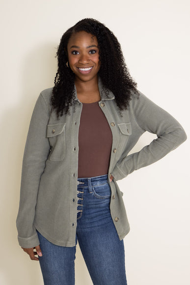 Thread & Supply Dominque Solid Shacket for Women in Olive Green