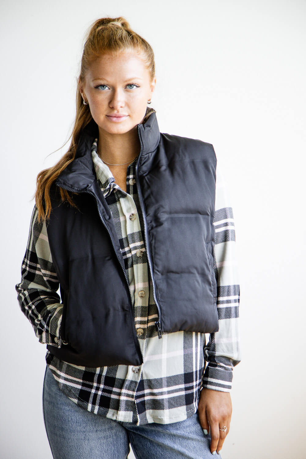 Thread & Supply Issey Cropped Puffer Vest for Women in Black