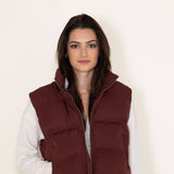 Thread & Supply Issey Cropped Puffer Vest for Women in Malbec Red 