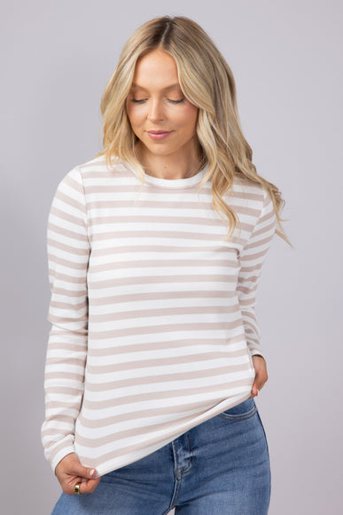 Thread & Supply Jess Striped Long Sleeve Shirt for Women in White/Tan