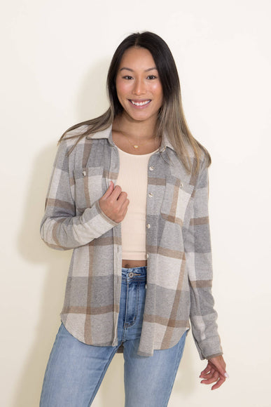 Thread & Supply Lewis Soft Luxe Button Up Shirt for Women in Grey/Brown Plaid